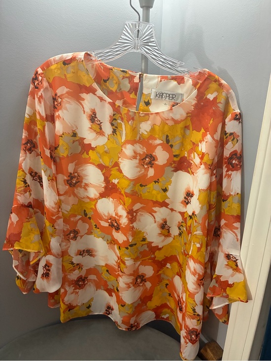 Kasper Tops - Kasper Women's Orange and Yellow Floral Blouse